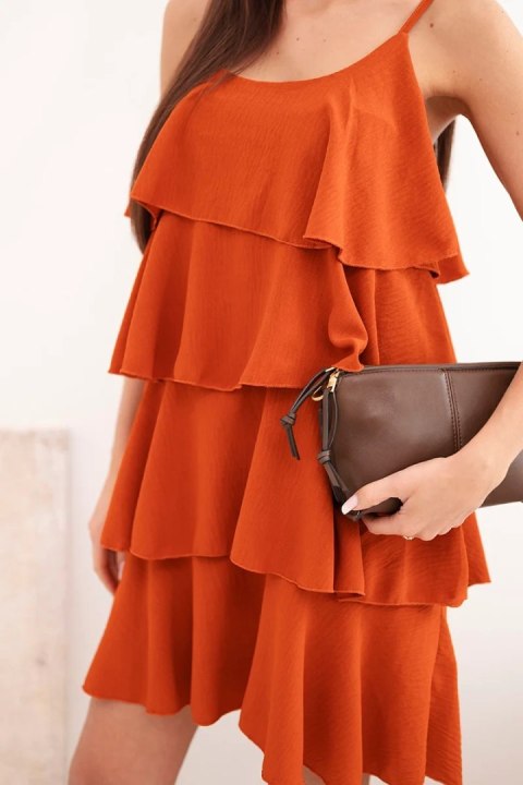 Sukienka damska na ramiączkach z falbanami mini ruda