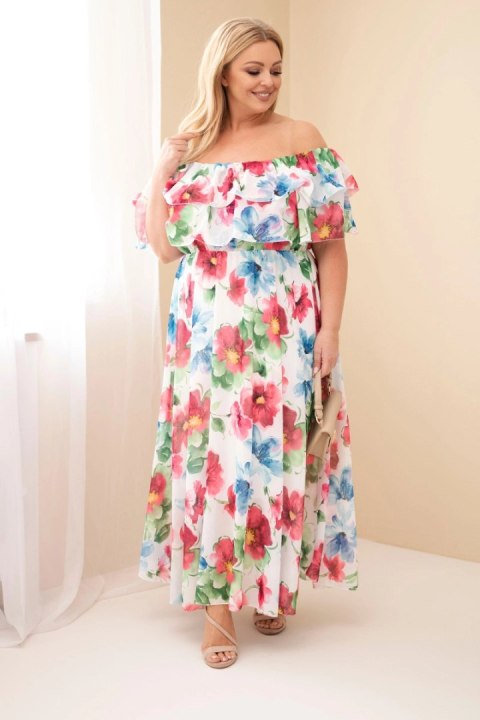 Sukienka wiskozowa Plus Size fuksja – maxi hiszpanka z falbaną i elastyczną talią