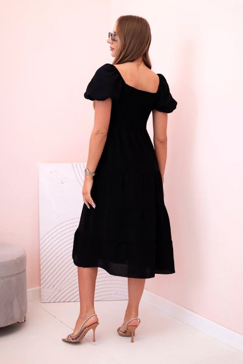Sukienka damska wiskozowa z bufiastym rękawem i marszczoną górą czarna