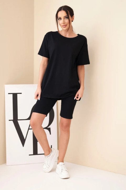 Komplet damski bawełniany z krótkim rękawem i dopasowanymi spodenkami czarny