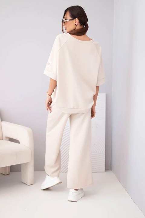 Komplet damski masełkowy z wiskozy bluza i szerokie spodnie ciemny beżowy
