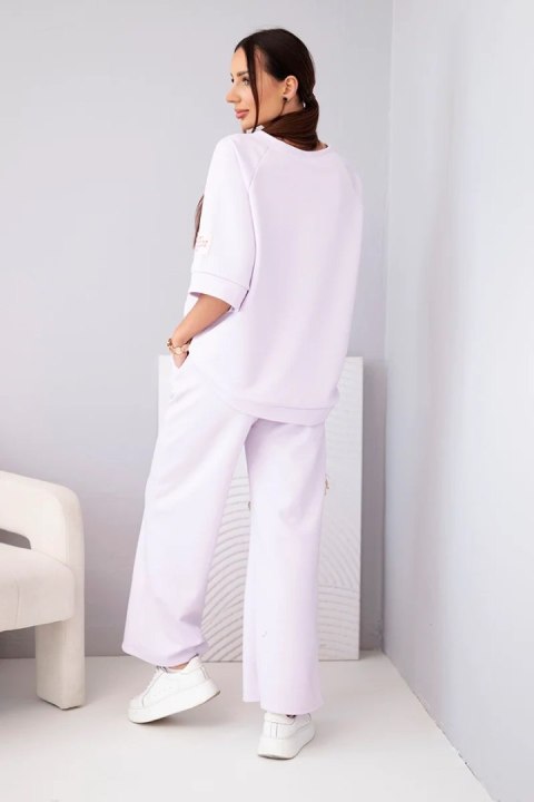 Komplet damski masełkowy z wiskozy bluza i szerokie spodnie jasny fioletowy