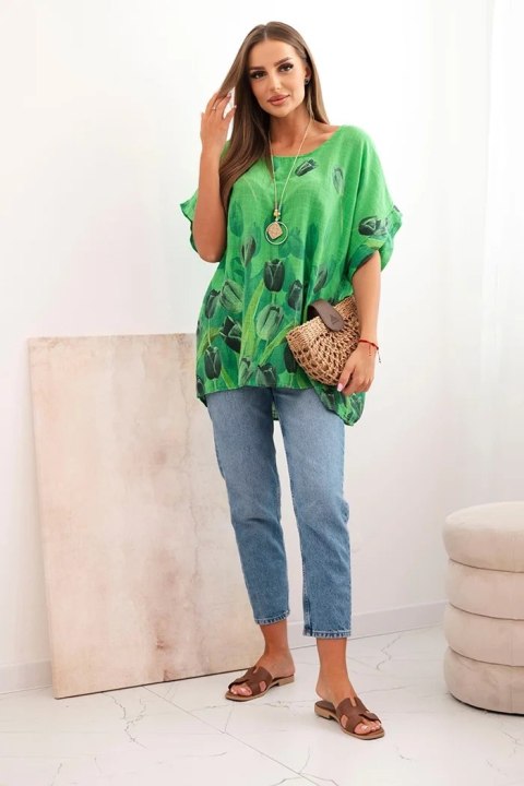 Koszula damska bawełniana z kwiatowym wzorem zielona