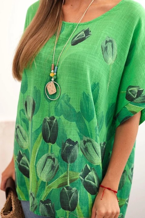 Koszula damska bawełniana z kwiatowym wzorem zielona