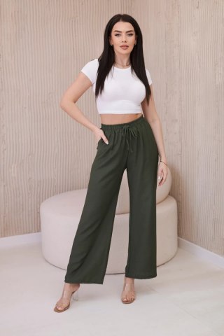 Spodnie z wiskozy z szeroką nogawką khaki