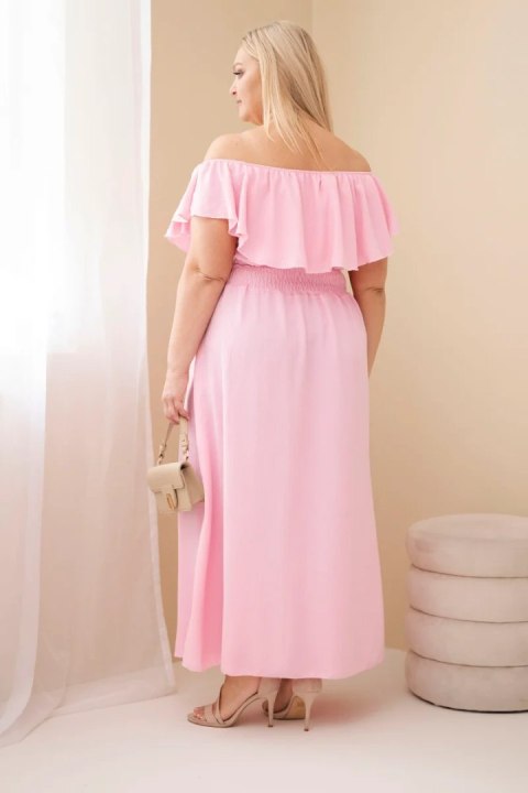 Sukienka damska Plus Size z falbaną i elastyczną talią cukierkowy róż