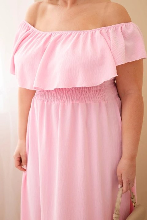 Sukienka damska Plus Size z falbaną i elastyczną talią cukierkowy róż