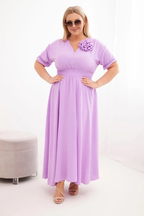 Sukienka damska wiskozowa Plus Size z dekoltem V i marszczoną talią jasno fioletowa