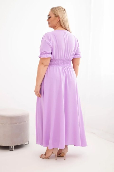 Sukienka damska wiskozowa Plus Size z dekoltem V i marszczoną talią jasno fioletowa