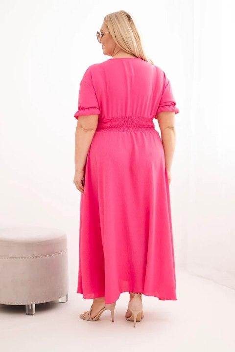 Sukienka damska wiskozowa Plus Size z dekoltem V i marszczoną talią różowa