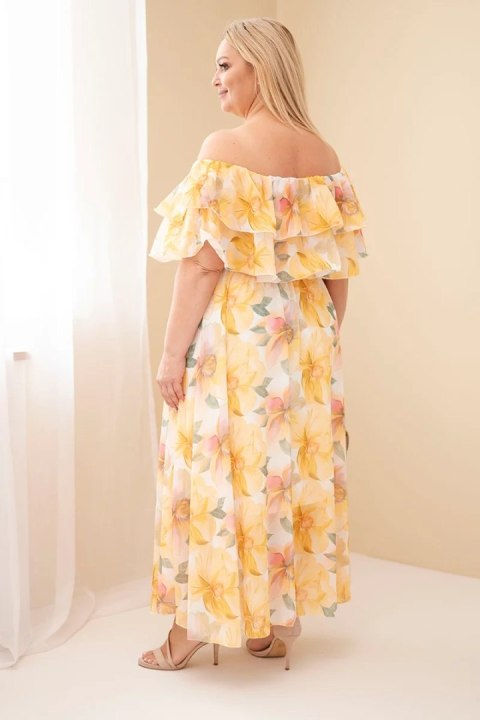 Sukienka damska wiskozowa Plus Size z falbaną hiszpanka i elastyczną talią maxi żółta