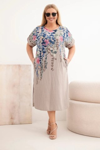 Sukienka damska wiskozowa Plus Size z krótkim rękawem i rozcięciami po bokach fango