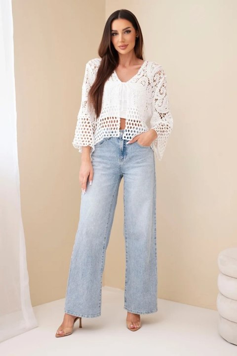 Biały sweter ażurowy z bawełnianej przędzy