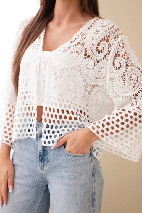 Sweter damski ażurowy bawełniany z długim rękawem biały