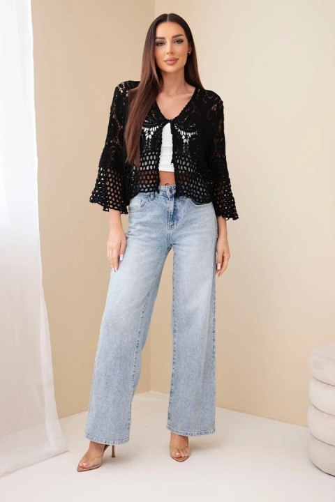 Czarny sweter ażurowy z długim rękawem