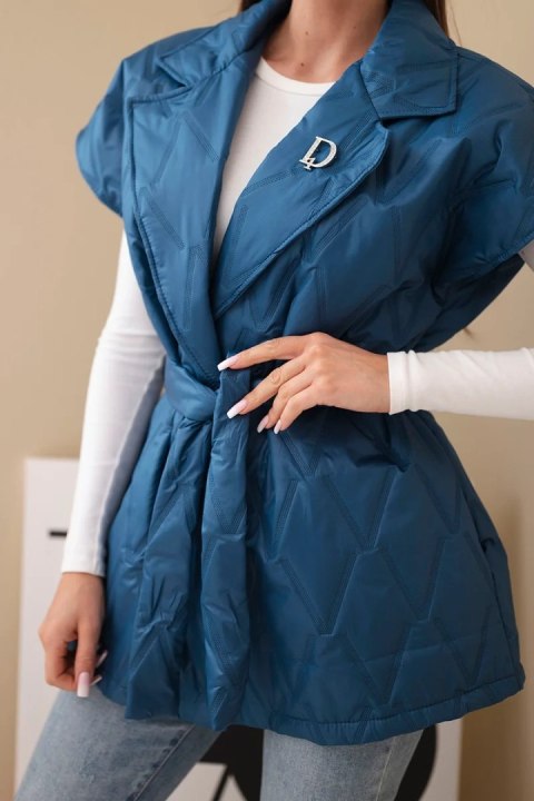 Kamizelka damska kamizelka z paskiem i szerokim kołnierzem ciemno jeansowa