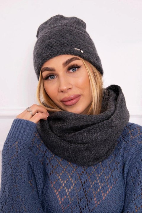 Grafitowy komplet dzianinowy z moherem i wełną Perła