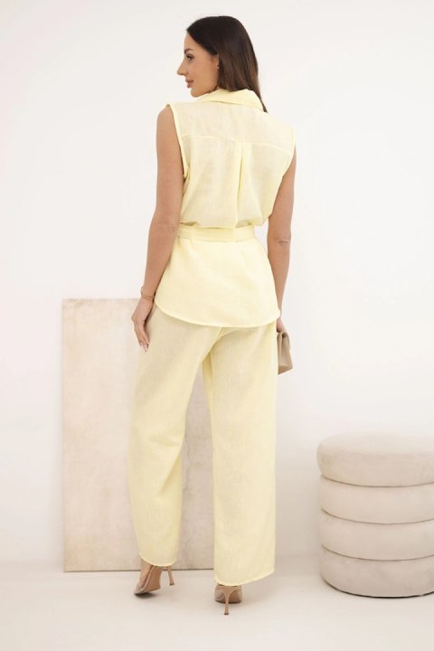 Komplet damski z wiązaną bluzką i szerokimi spodniami żółty