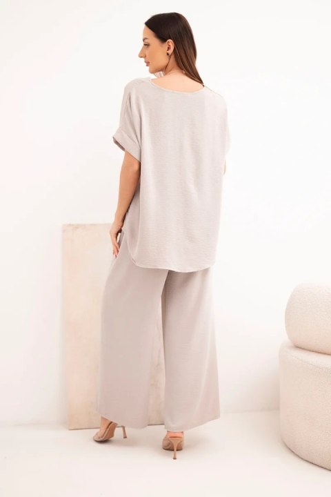 Komplet z naszyjnikiem bluzka + spodnie ciemny beżowy