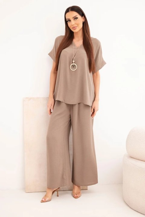 Komplet spodnie i bluzka z naszyjnikiem z elastycznej dzianiny fango