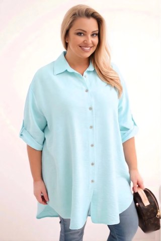 Koszula damska Plus Size z wiskozy z dłuższym tyłem niebieska