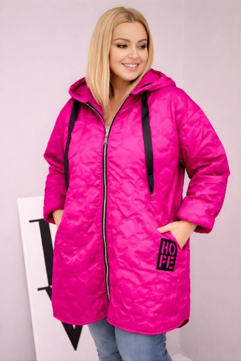 Fuksja kurtka Plus Size pikowana z kapturem i napisem HOPE