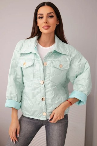 Kurtka damska wiosenna pikowana z kwiatowym wzorem jasno miętowa
