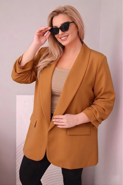 Marynarka damska Plus Size elegancka ciemno camelowa