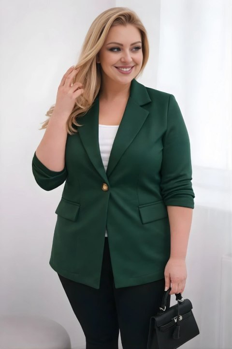 Marynarka damska z wiskozy Plus Size z długim rękawem i kołnierzem ciemno zielona