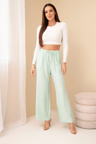 Spodnie z wiskozy z szeroką nogawką miętowe
