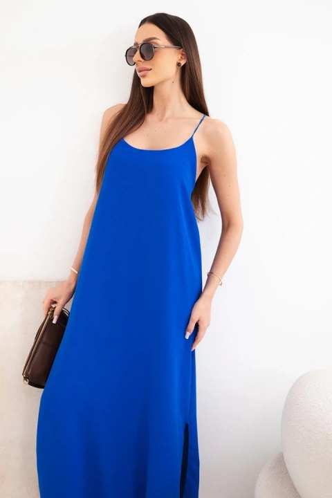 Sukienka długa na ramiączka chabrowa