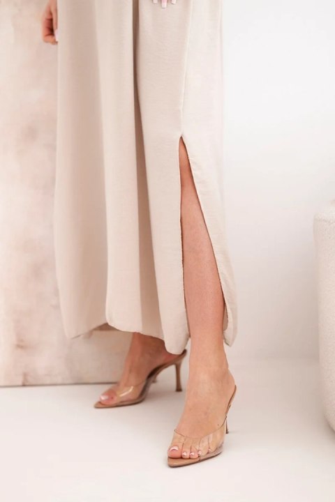 Sukienka długa na ramiączka ciemno beżowa