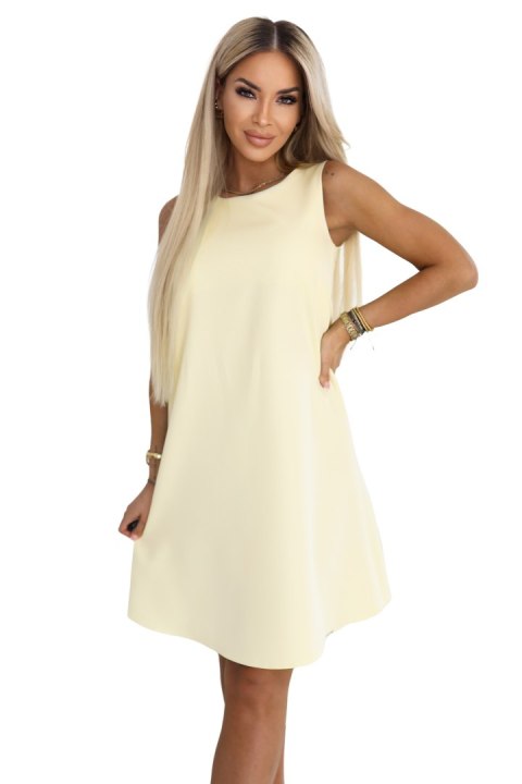 296-16 VICTORIA Trapezowa sukienka bez rękawów z paskiem - masełkowy żółty
