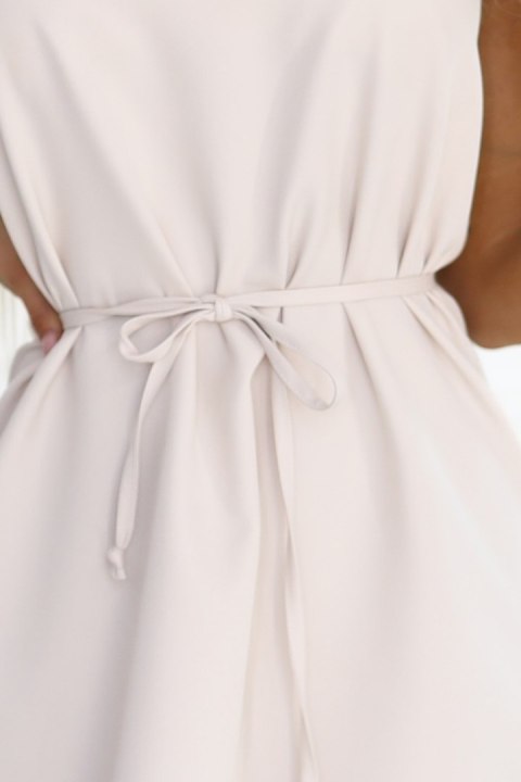 296-17 VICTORIA Trapezowa sukienka bez rękawów z paskiem - beżowa