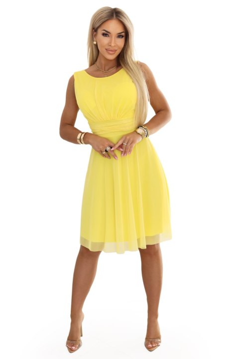 676-3 Sukienka na wesele z tiulową warstwą i podkreśloną talią - cytrynowe limoncello