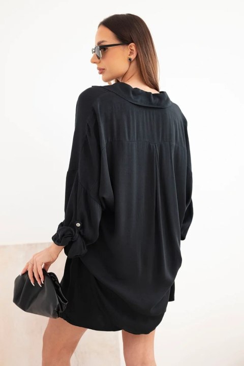 Komplet damski wiskozowy koszula z guzikami i luźne spodenki czarny