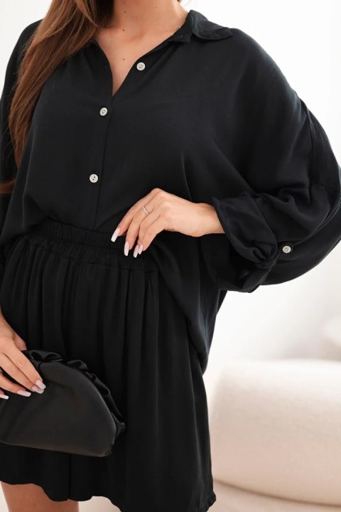 Komplet damski wiskozowy koszula z guzikami i luźne spodenki czarny