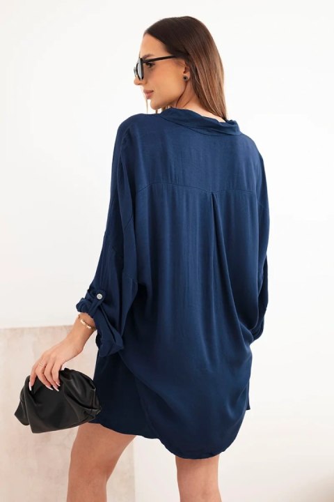 Komplet damski wiskozowy koszula z guzikami i luźne spodenki granatowy