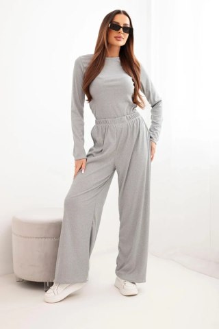 Komplet damski wiskozowy z bluzką i szerokimi spodniami brązowy