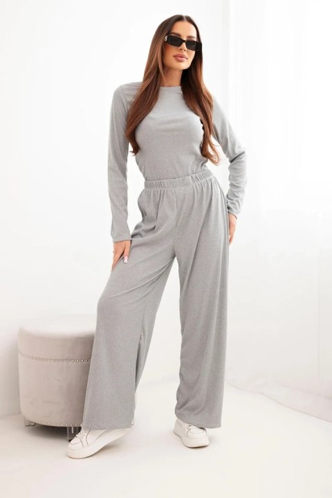 Komplet damski wiskozowy z bluzką i szerokimi spodniami brązowy