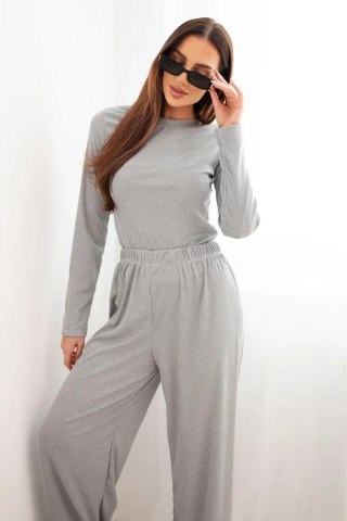 Komplet damski wiskozowy z bluzką i szerokimi spodniami szary