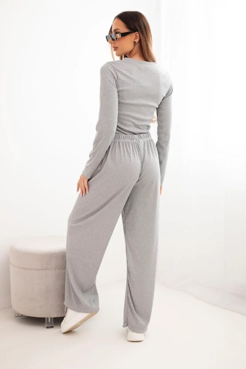 Komplet damski wiskozowy z bluzką i szerokimi spodniami szary