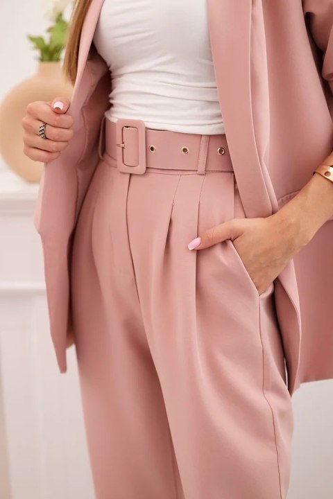 Komplet elegancki marynarki ze spodniami pudrowy róż