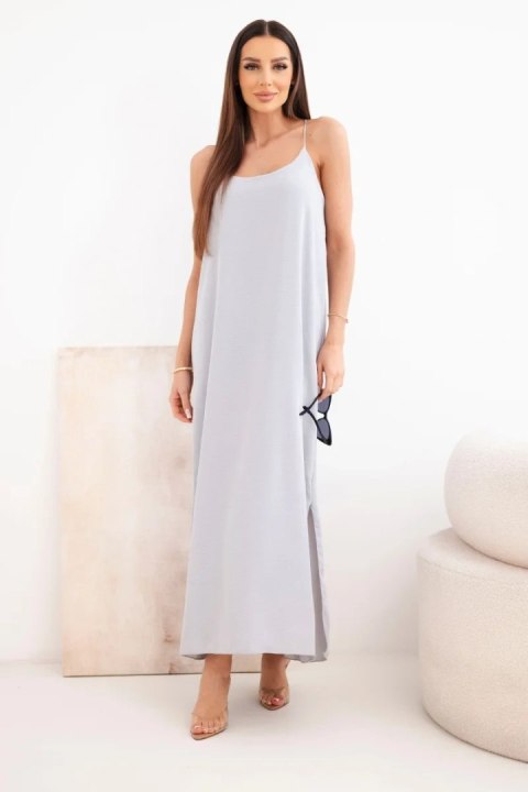 Szara sukienka maxi na ramiączkach z prążkowanej dzianiny