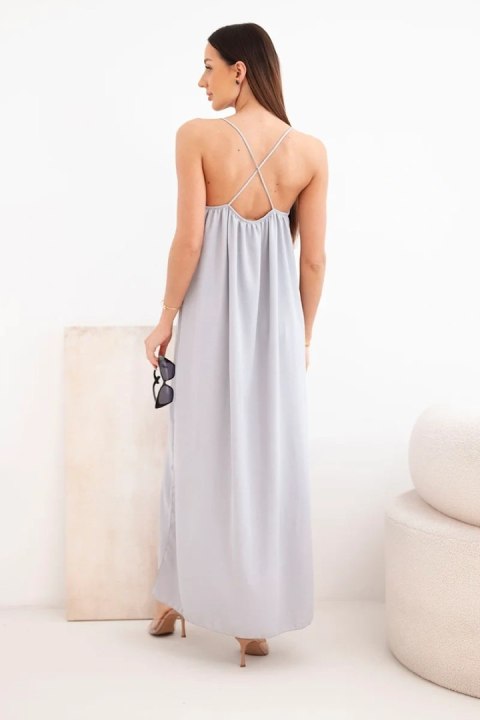 Sukienka długa na ramiączka szara