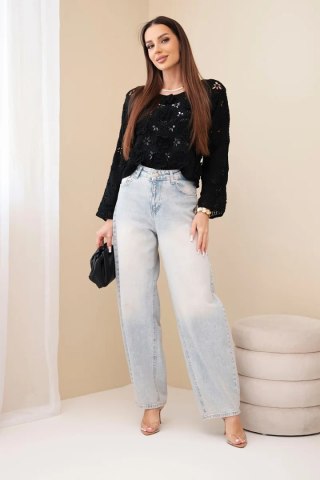 Sweter damski ażurowy z kwiatowym wzorem czarny