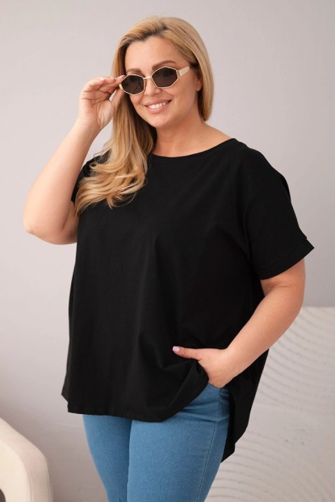 Bawełniana bluzka oversize Plus Size z wydłużonym tyłem czarna