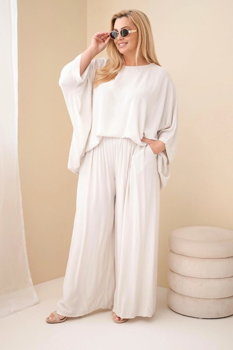 Beżowy komplet damski Plus Size z wiskozy o strukturze crinkle