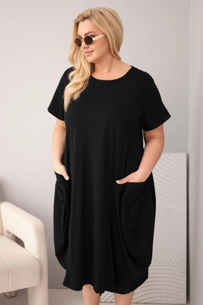 Sukienka damska Plus Size bawełniana z kieszeniami czarna