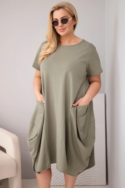 Sukienka damska Plus Size bawełniana z kieszeniami khaki